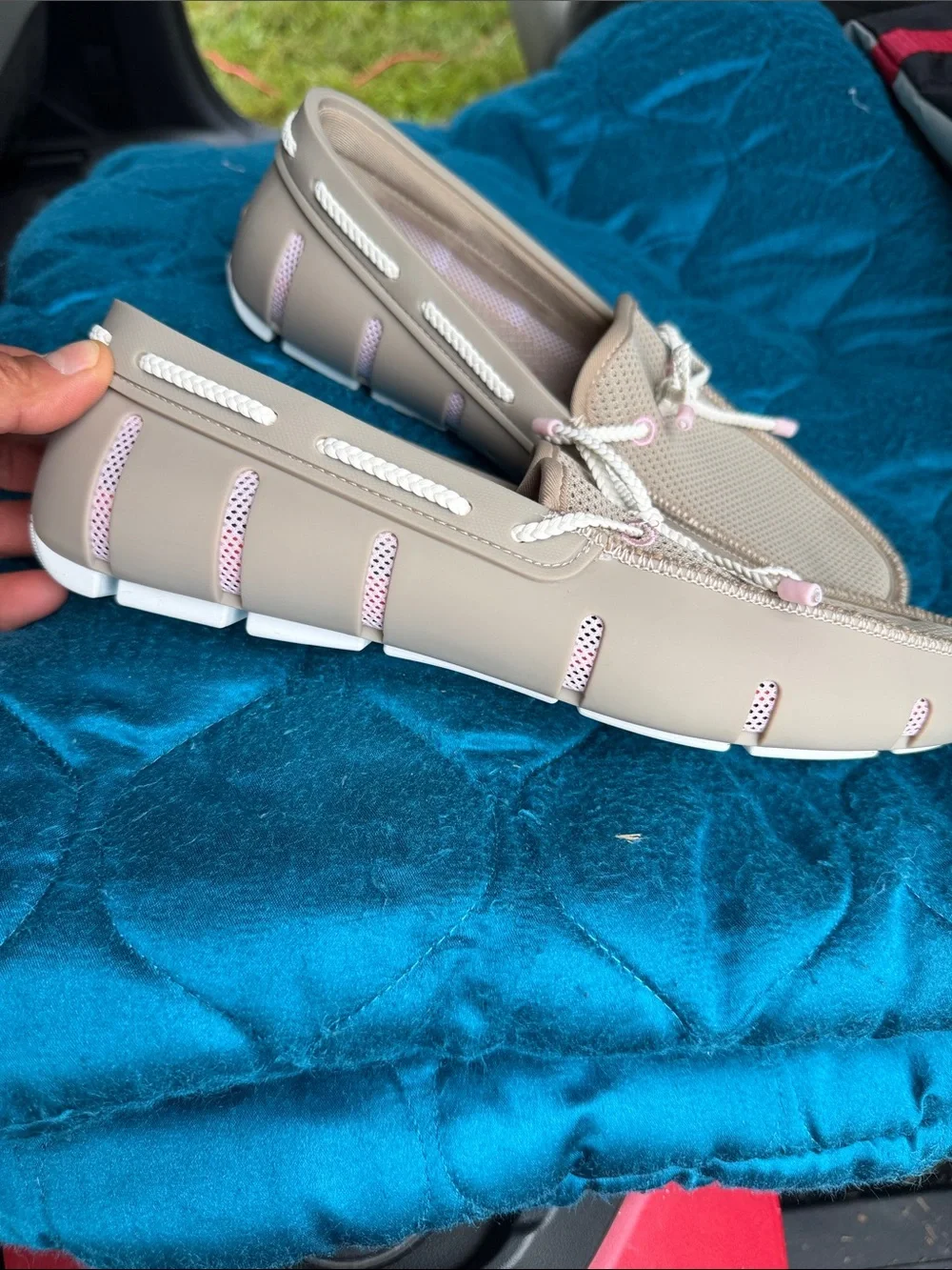 Swims Taupe Boat is Shoes with Light Pink Accents - mens
